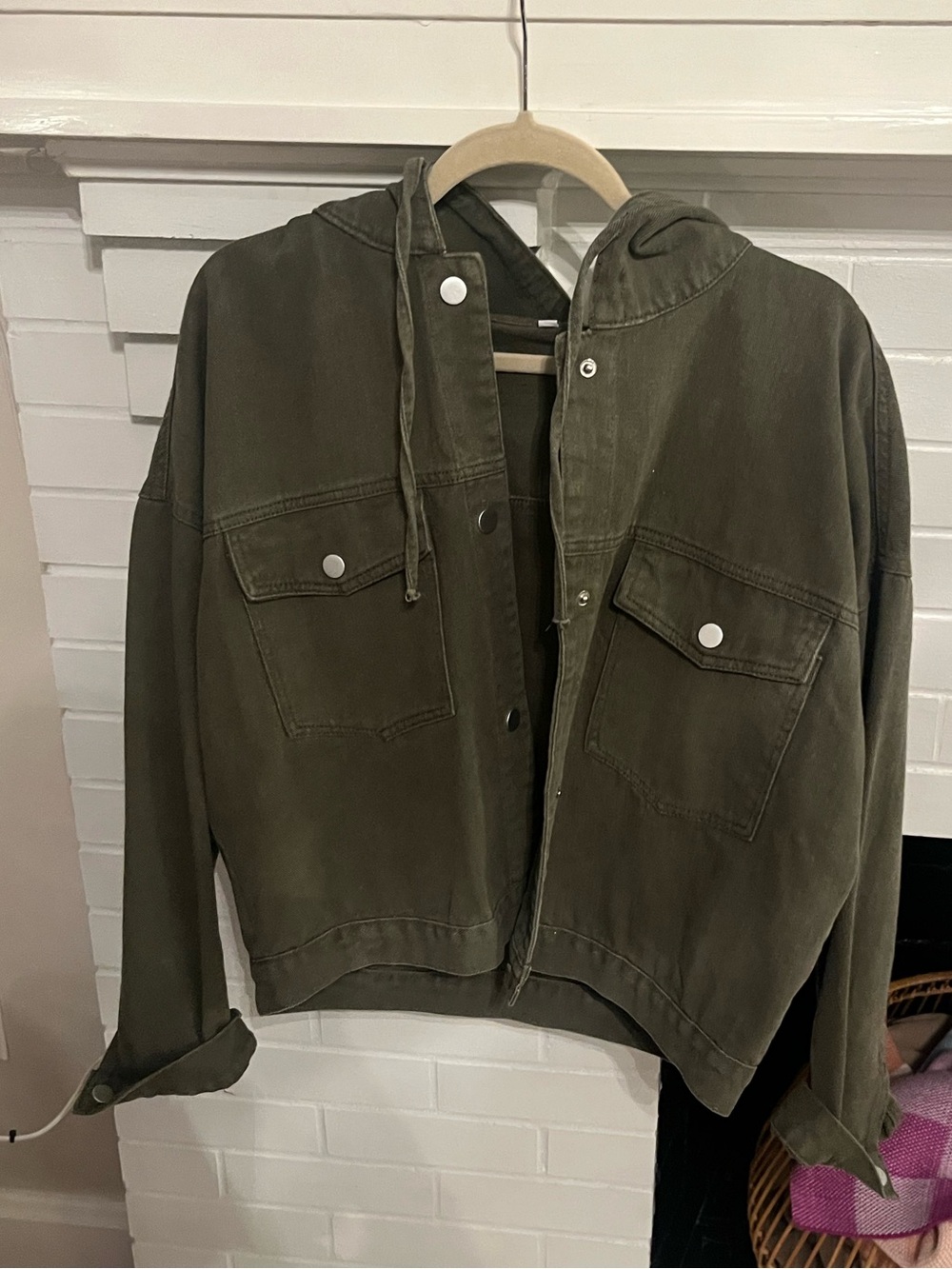 Olive Green Hooded Utility Jean Jacket